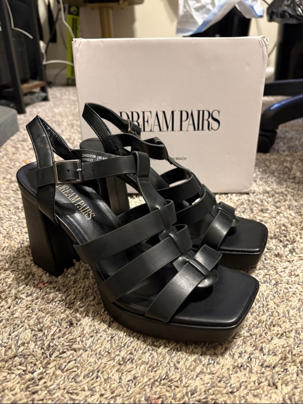 Dream Pairs Black Strappy Platform Block Heel Sandals